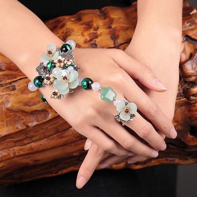 古风手链戒指一体手背仙女复古中国国风琉璃手链
