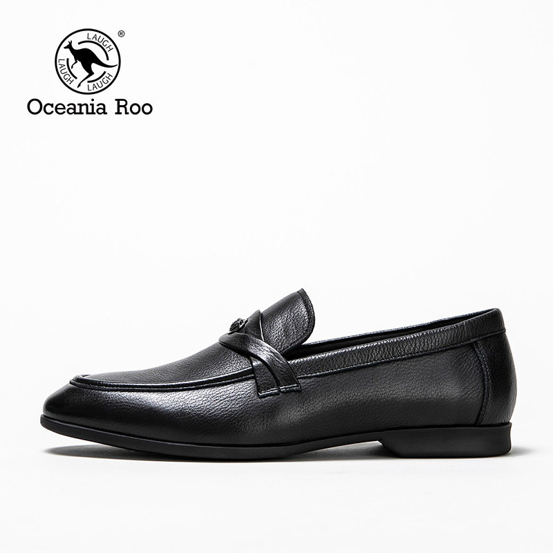 大洋洲袋鼠男鞋秋冬季男士商务休闲鞋一脚脚蹬真皮休闲皮鞋