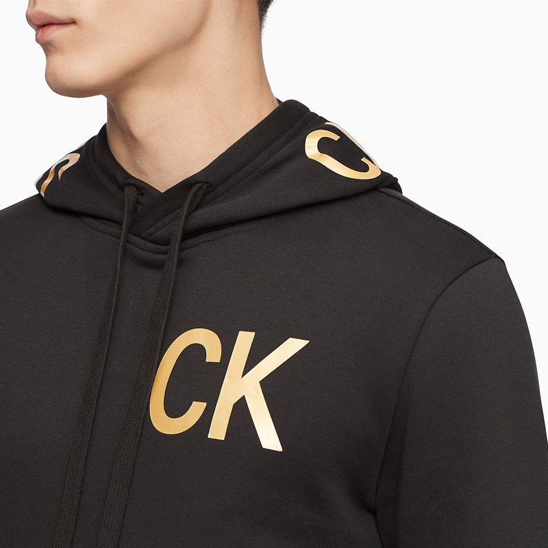 calvinklein卡文克莱ck男士秋冬字母logo连帽休闲套头加绒卫衣