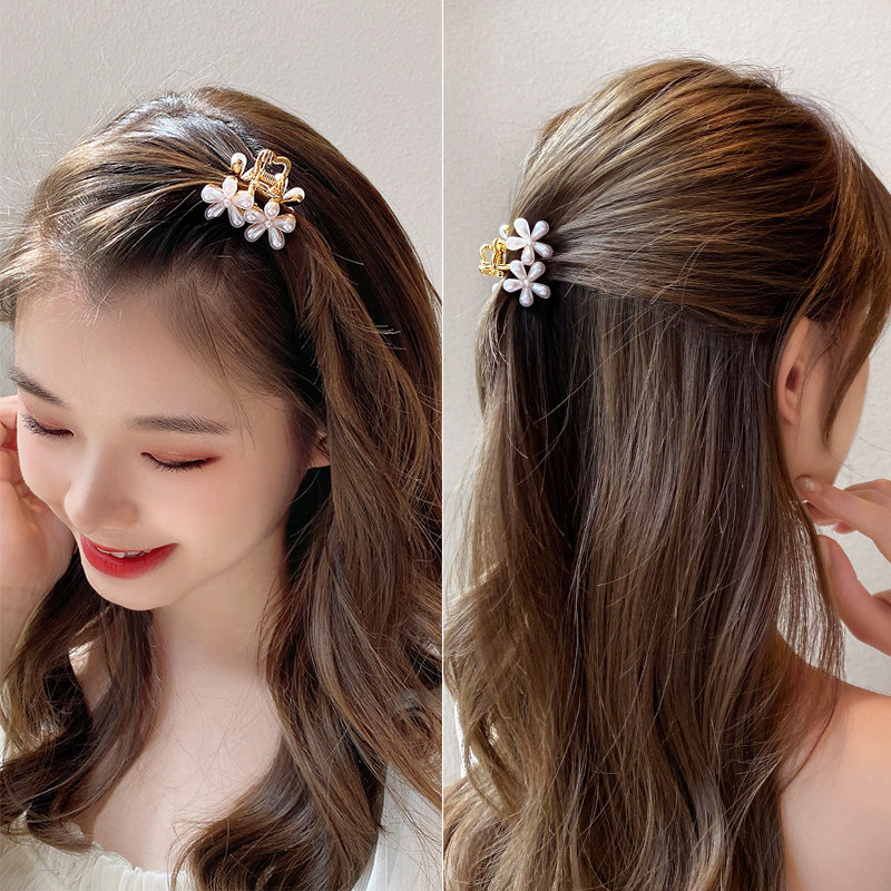 山茶花珍珠抓夹夏季少女头发头顶发夹侧边刘海发饰