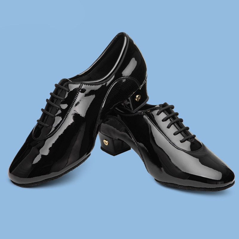 精品成人拉丁舞男鞋漆皮舞蹈鞋黑色软底舒适恰恰拉丁舞鞋