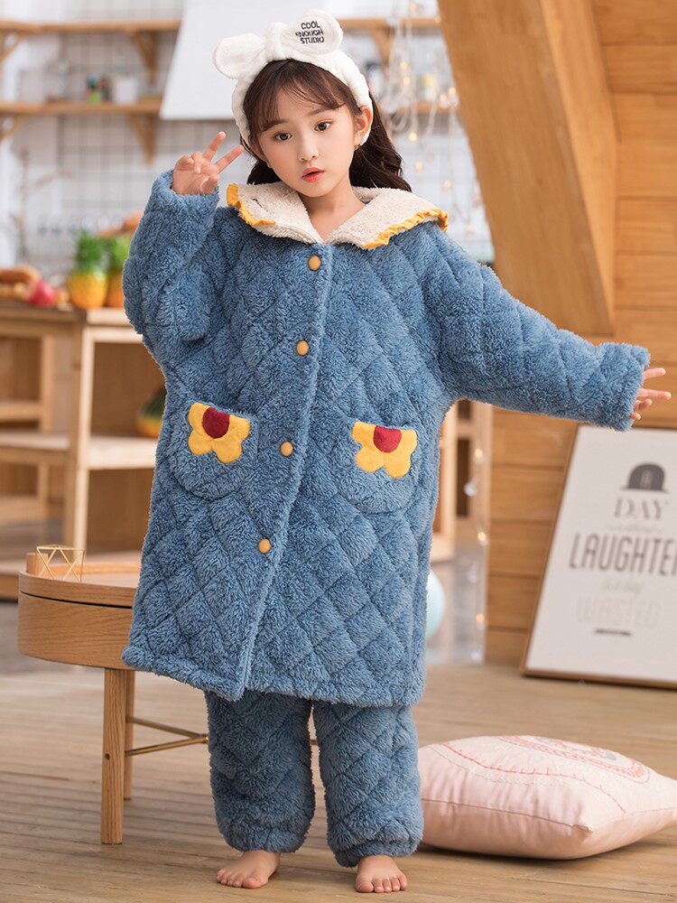 女童睡衣冬季加厚款三层夹棉法兰绒公主女孩珊瑚绒套装儿童家居服