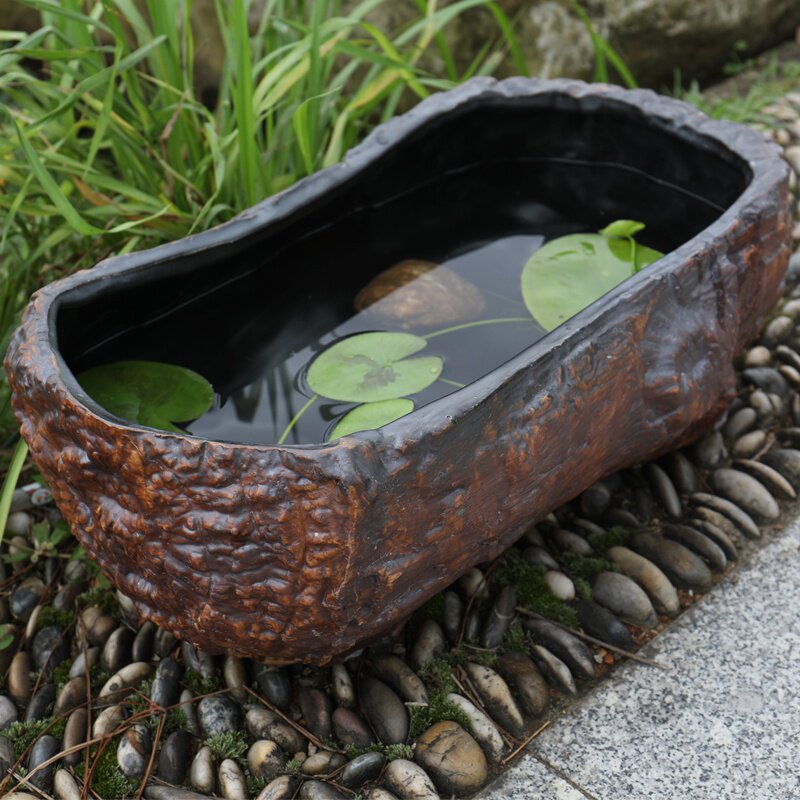 工艺客厅养鱼假山长方形仿石荷花景德镇陶瓷睡莲鱼缸鱼缸