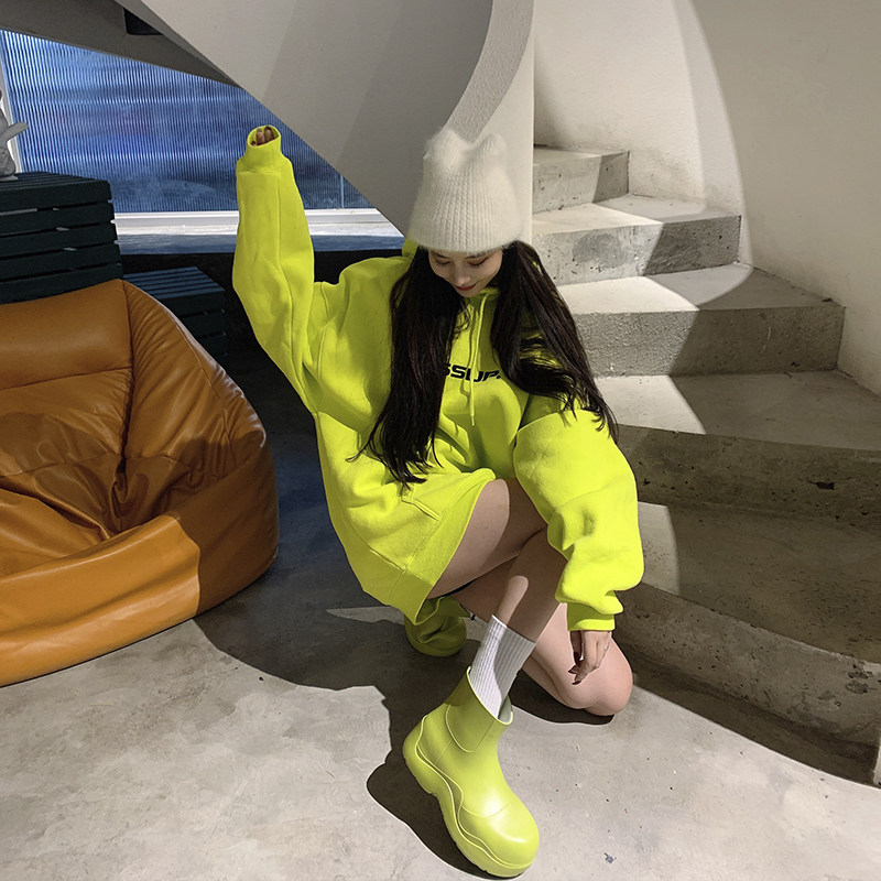 mona雨鞋女同阿希哥2020年秋冬厚底烟管短靴牛油雨鞋