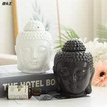 Black & White Thai Buddha Head Incense Stove Ceramic Incense Stove Essential Oil Incense Stove Candle Essential Oil Dish White Porcelain Euphotic Microwholesale