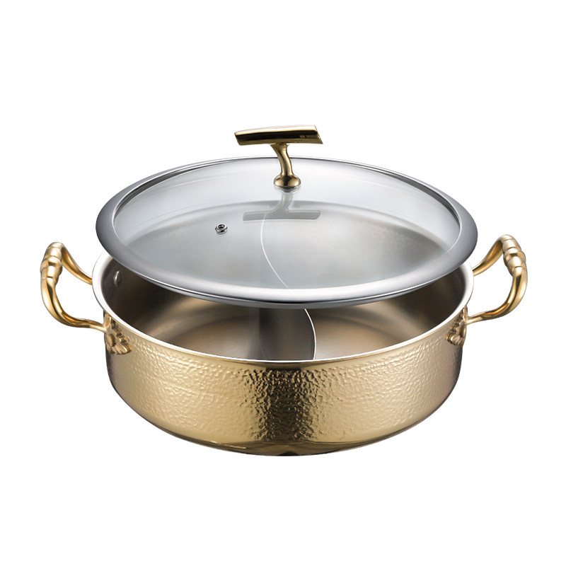 火锅汤锅不锈钢锤印盆清商用鸳鸯加厚三层家用火锅