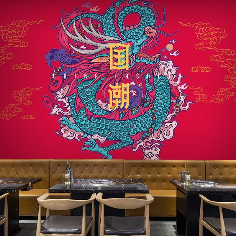 3d壁纸墙布艺术风艺国潮手绘创意墙纸复古定制壁画