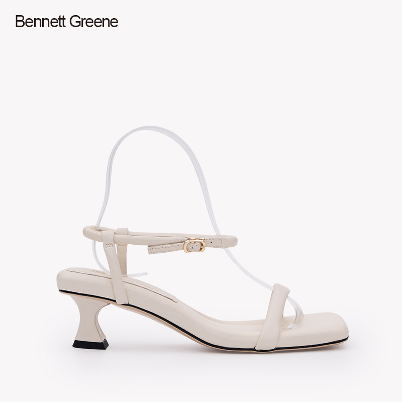 班妮特格格林时尚羊皮一字中跟凉鞋2021年夏季时装凉鞋