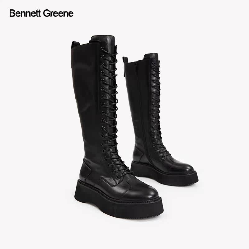 班妮格林牛皮时装显瘦修腿型骑士ins时装靴