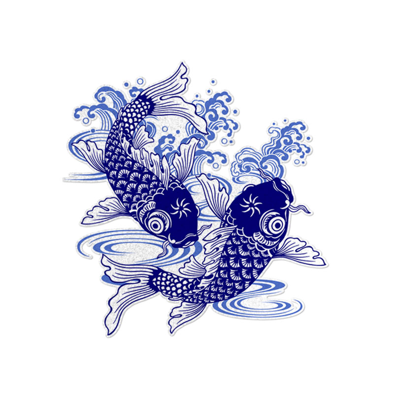 中国国风水墨画双鱼戏水锦鲤意境汽车贴纸车门汽车装饰贴