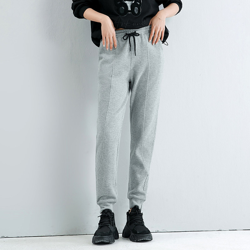 灰色运动裤女宽松束脚春秋薄款新款哈伦长裤休闲裤