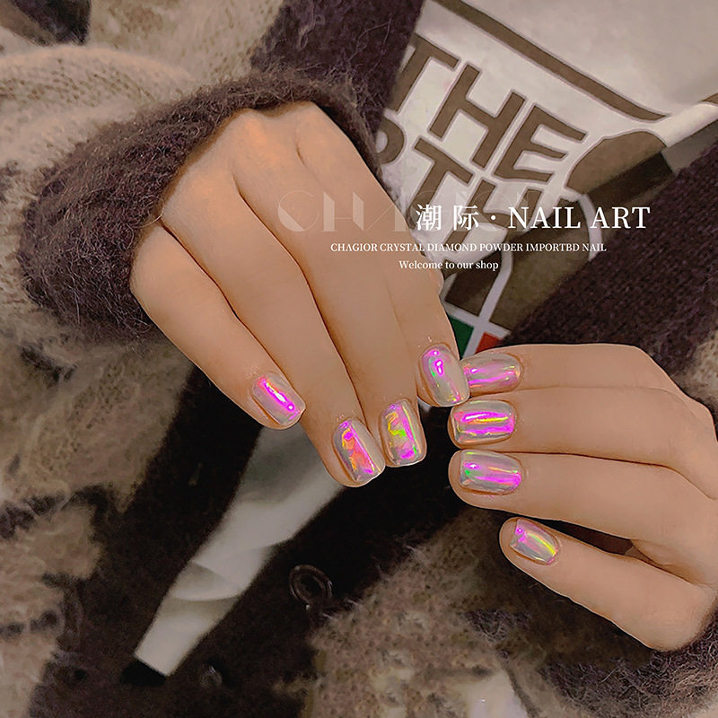 新款2022网红美甲极光冰块玻璃纸大块炫彩转印美甲工具