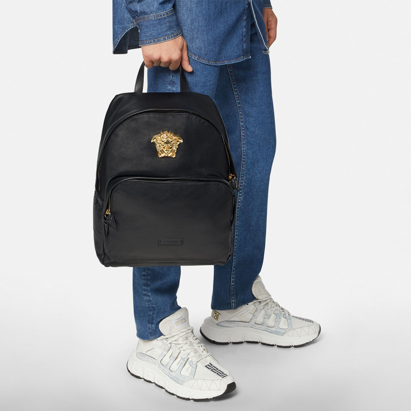 versace范思哲男士lamedusa美杜莎时尚简约皮革双肩包双肩背包