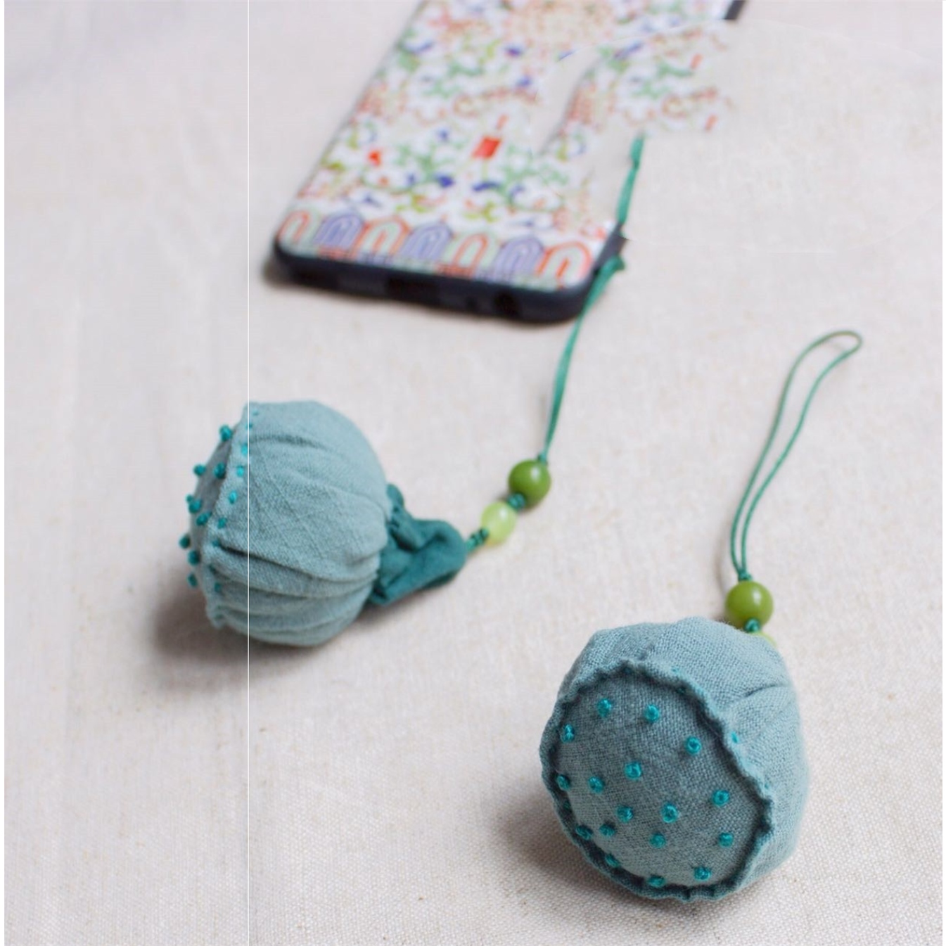 莲蓬挂件布艺编织手工diy莲子手机包挂件