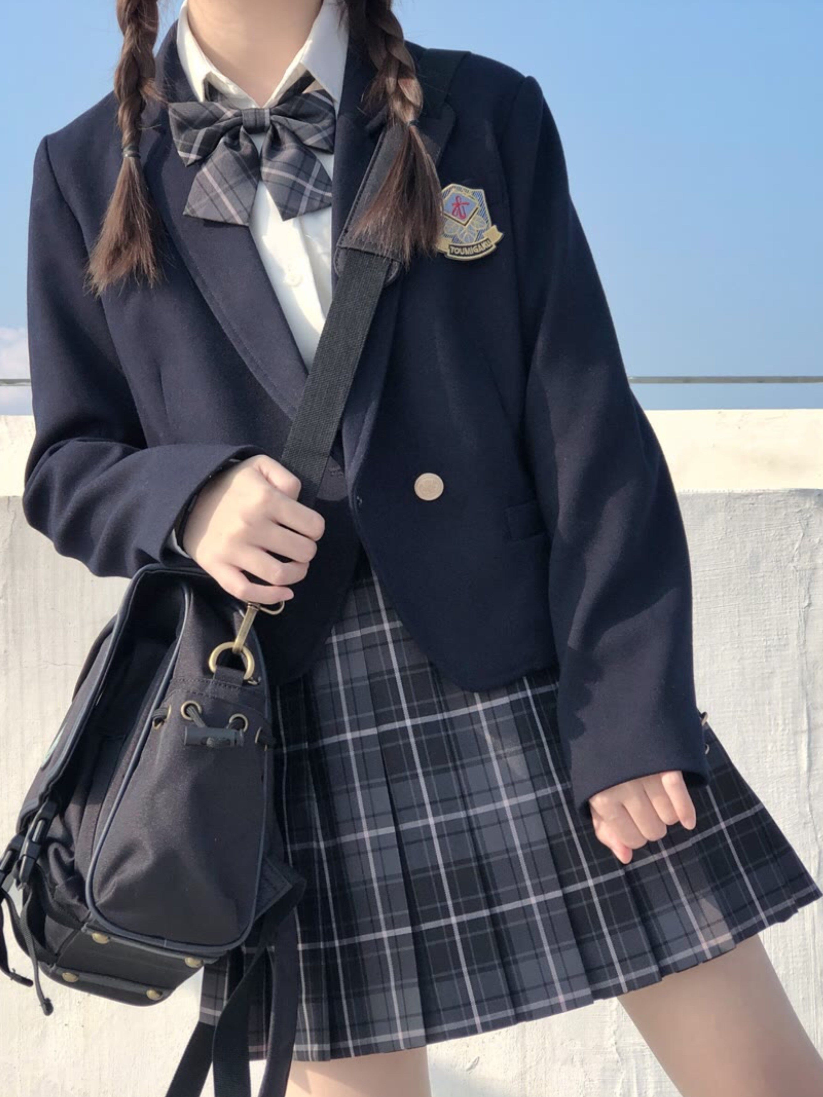 烟灰格子外套西装短款学院高腰百褶裙jk冬日半身裙