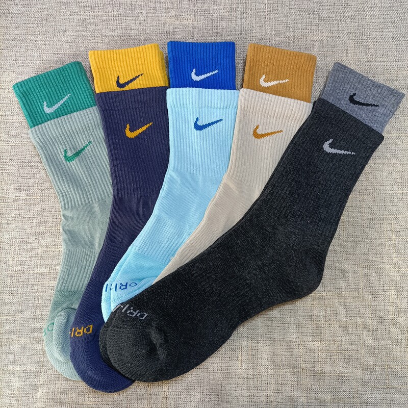 nike耐克毛巾底单双中高纯棉时尚双层拼接袜筒运动袜
