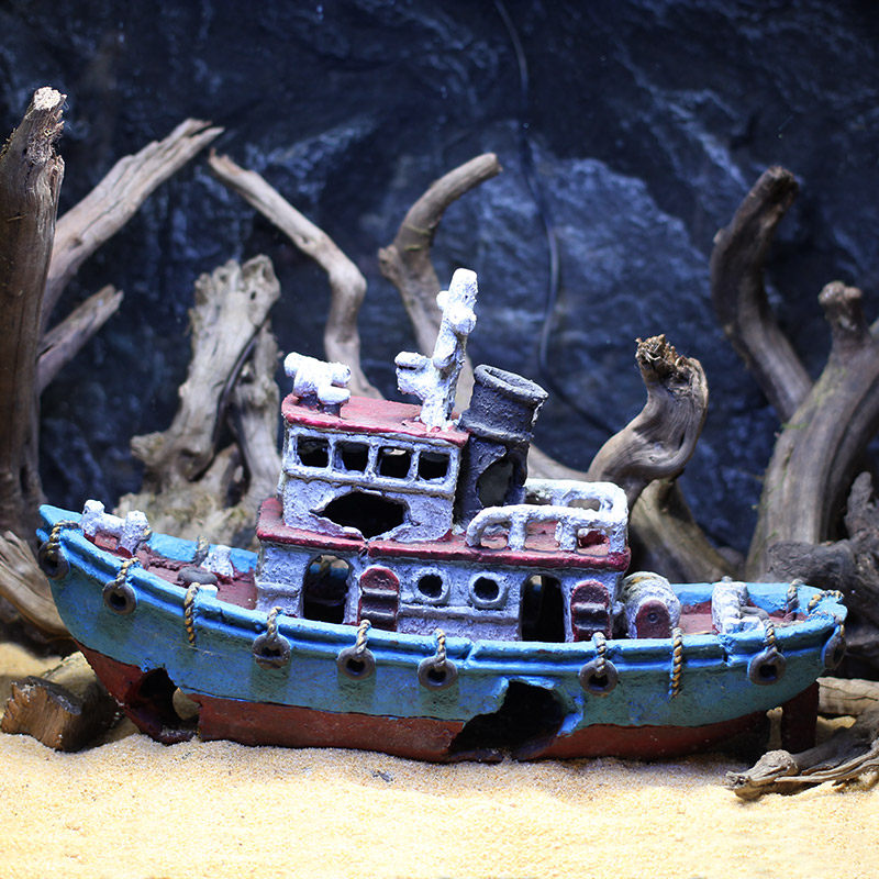 鱼缸造景沉船水族箱装饰假山破船渔船海底海盗造景