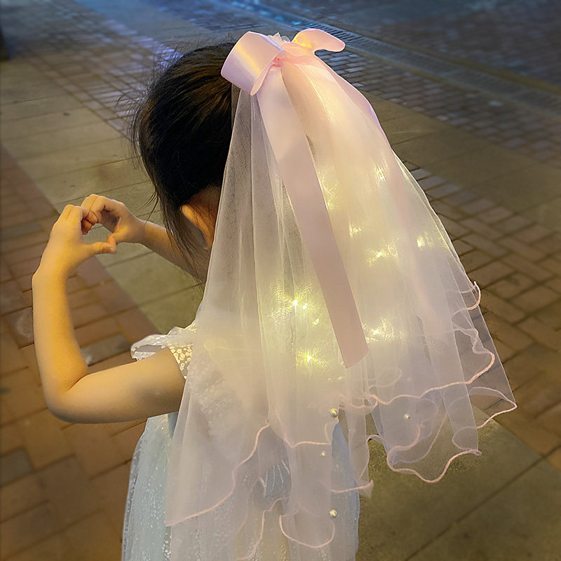 拍照儿童童宝宝超仙发光头纱带灯夹抖音同款发饰