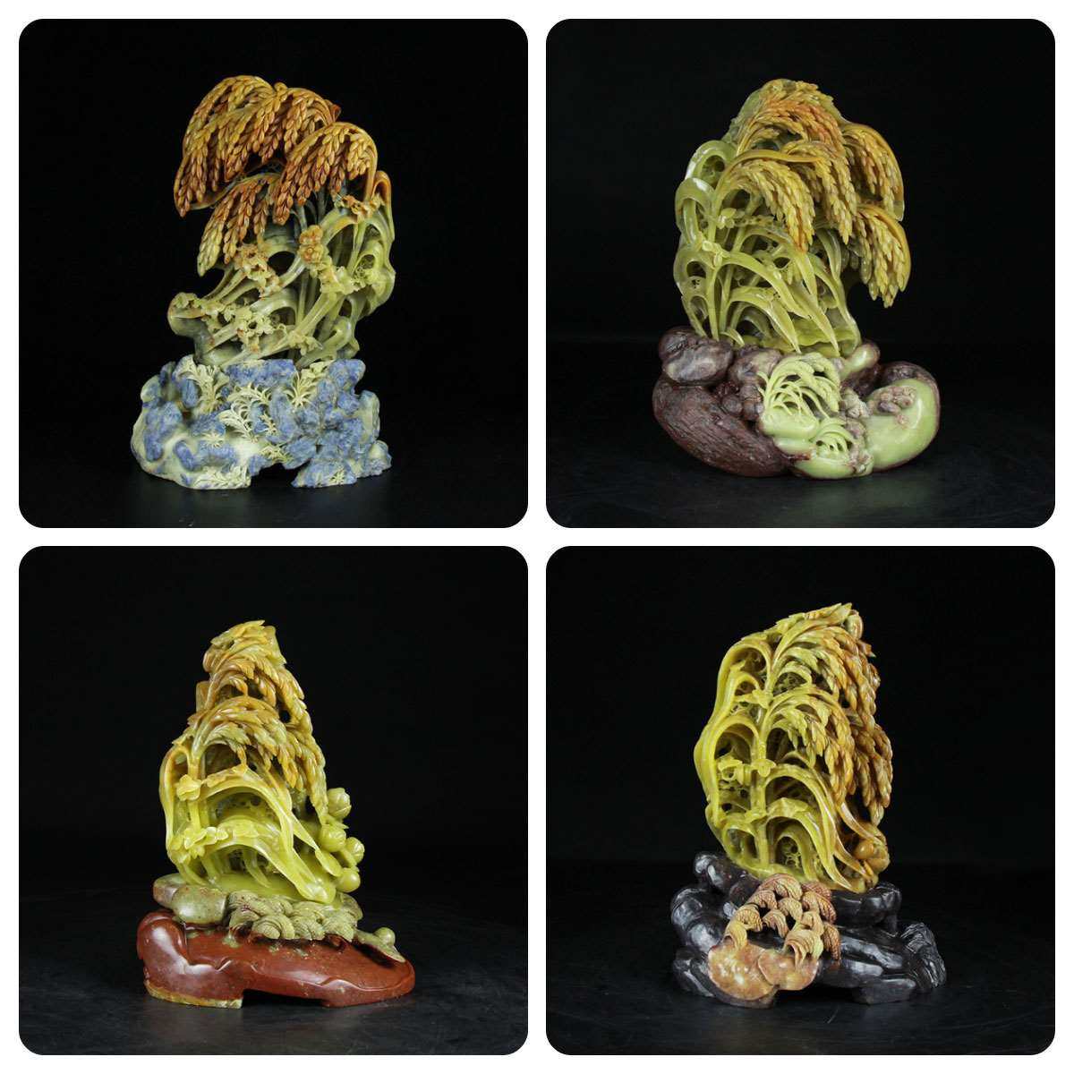 石君斋二彩客厅雕件高粱五谷稻谷水稻丰收封门石雕