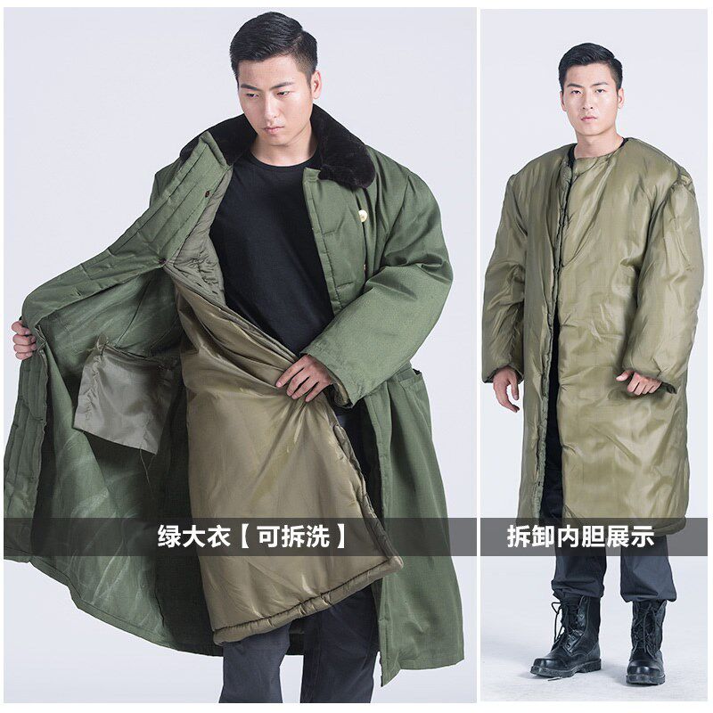 军大衣带毛领东北扣子时尚防雨翻领男装纯棉军迷大衣