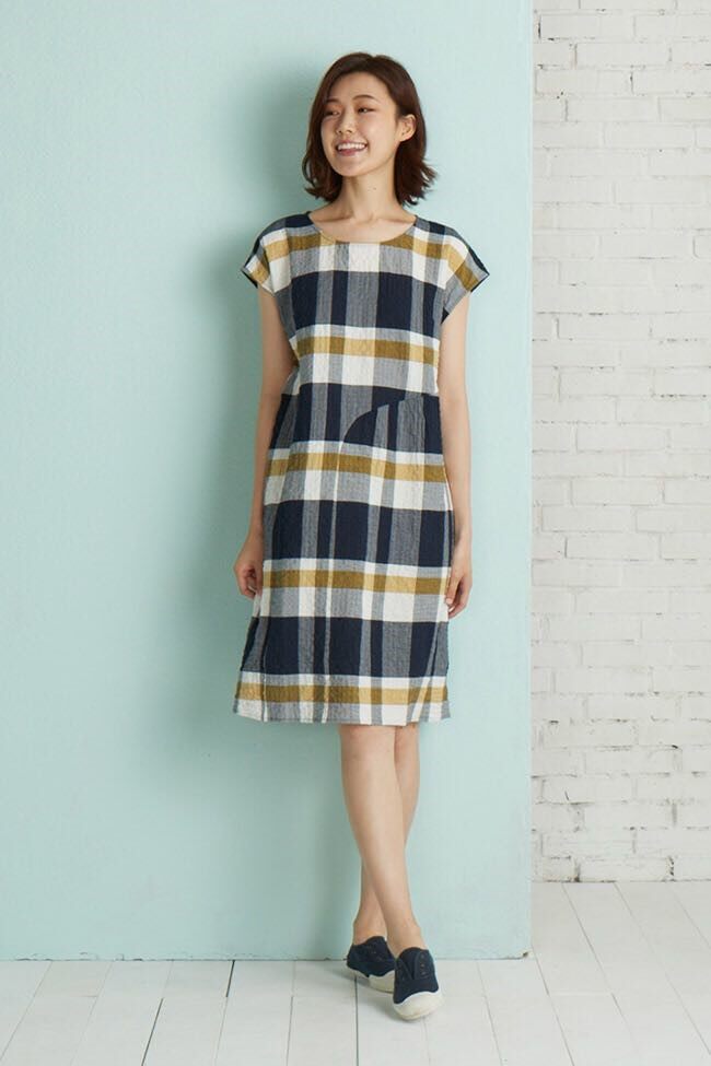 台湾yvonne皱皱格连袖洋装家居服睡裙现货睡裙