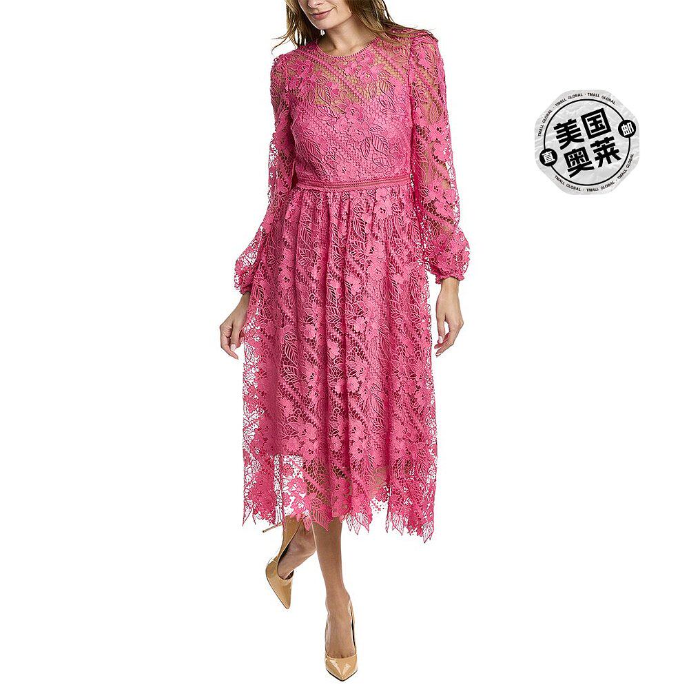 mlmoniquelhuillier蕾丝中长连衣裙粉色美国奥莱直发连衣裙