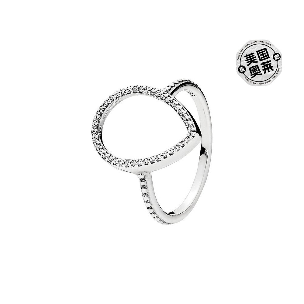 pandora潘多拉指环戒指泪珠轮廓银色镶钻设计美国戒指