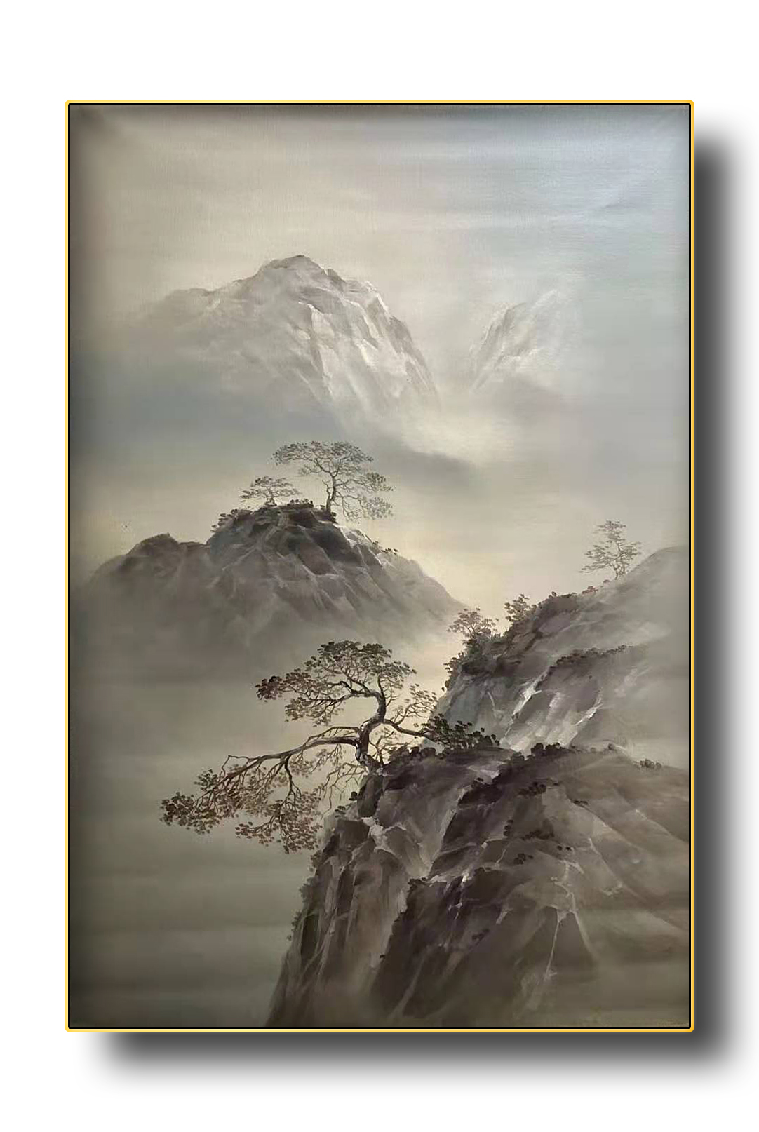 新中式背景墙客厅画轻玄关现代手绘油画油画