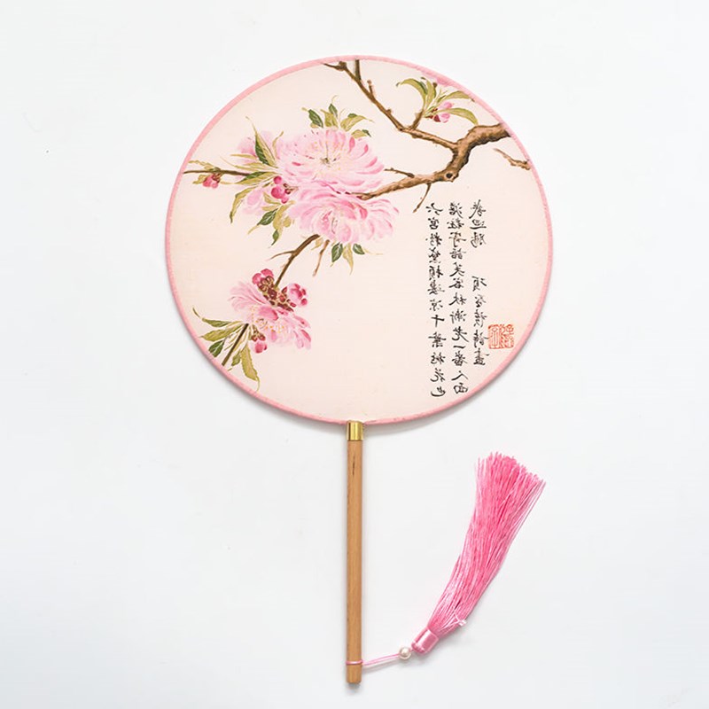 团扇古代汉服古风刺廷手工学生扇子长柄流苏扇子