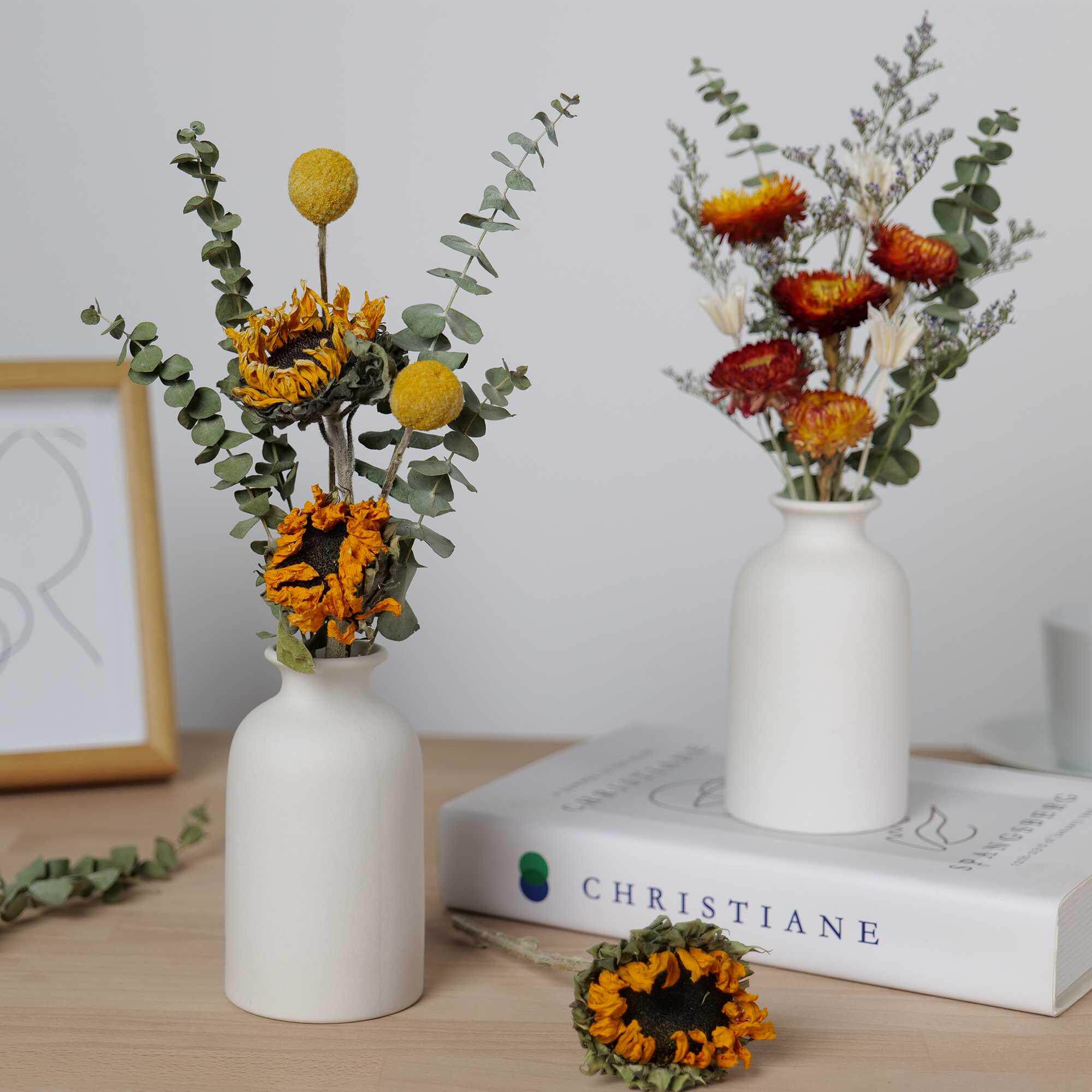 办公陶瓷真花摆件加利尤加文艺书桌瓶装装饰干花