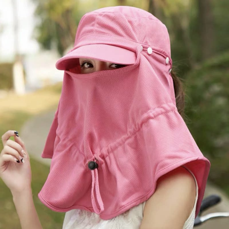 帽子子女夏天太阳帽面罩遮阳帽户外防风百搭遮脸帽子