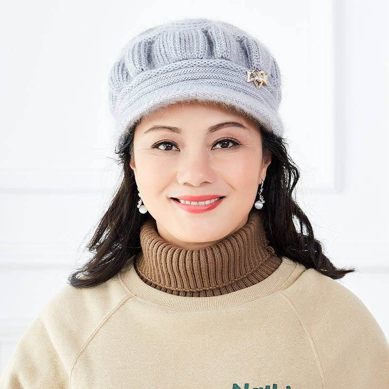 中老年帽子子女秋冬季女士加绒毛线加厚保暖中年帽子