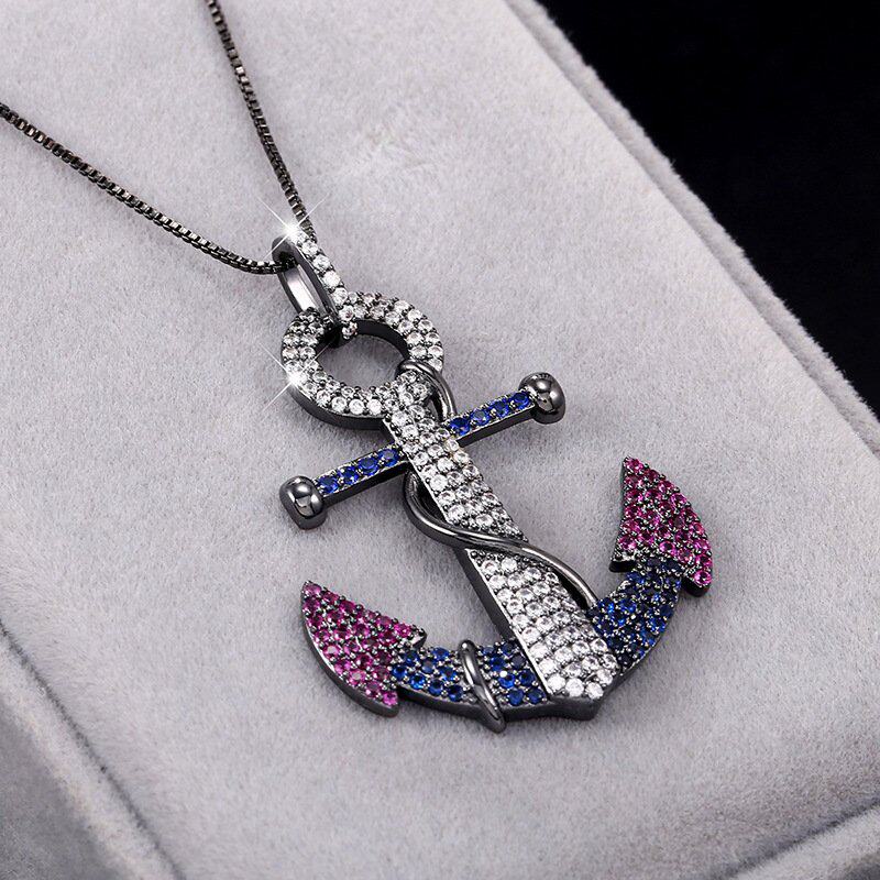 新款船锚项链欧美气质时尚微镶彩锆项坠女高项坠