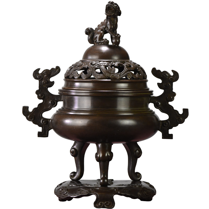 东方香天下金全福纯铜香炉大号錾刻瑞兽狮钮龙耳香薰炉