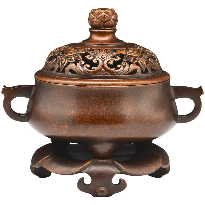 东方香天下陈巧生带座板耳熏炉紫铜香炉纯铜室内香薰炉