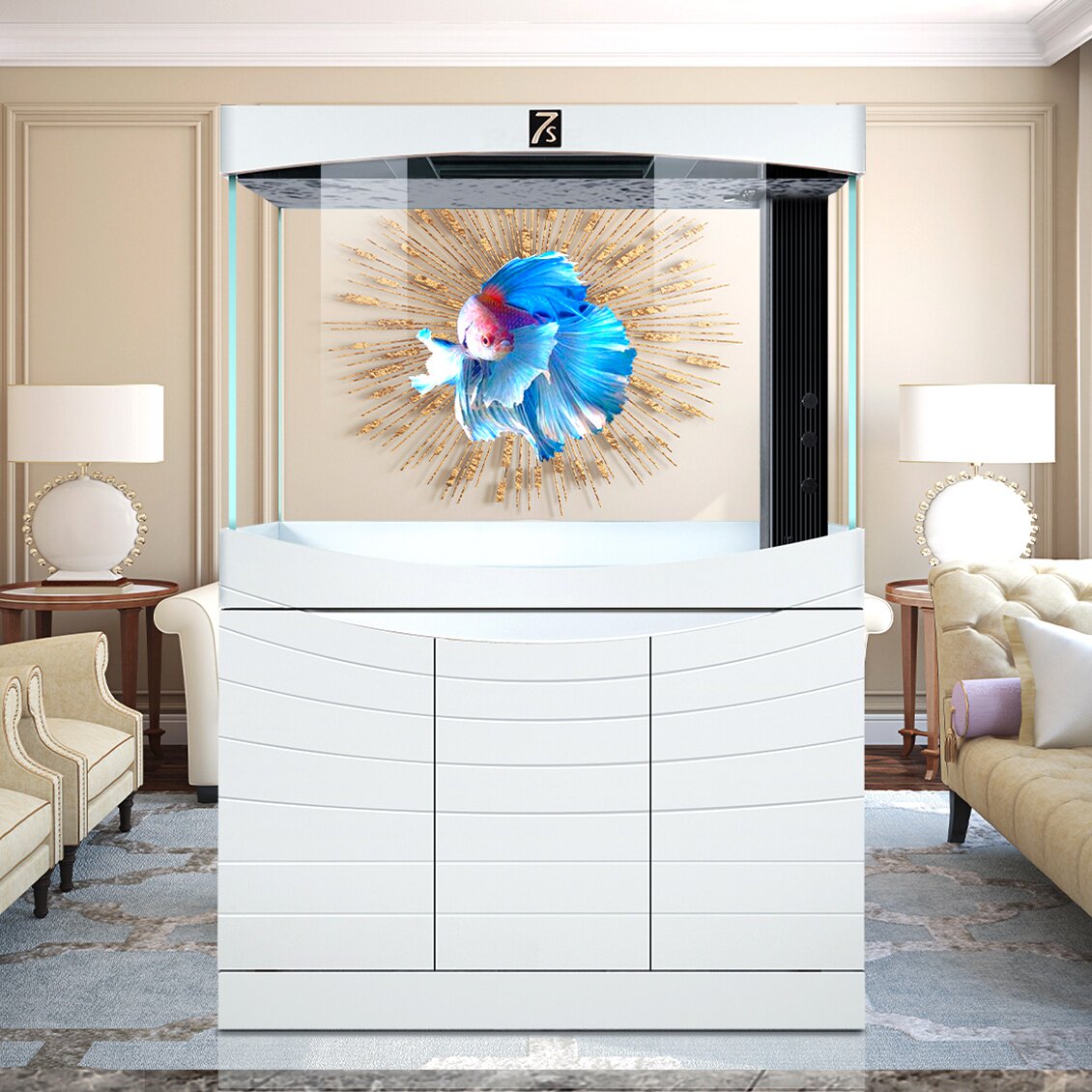 鱼缸七秒系列7s灵动中型隔断双面客厅欧式鱼缸