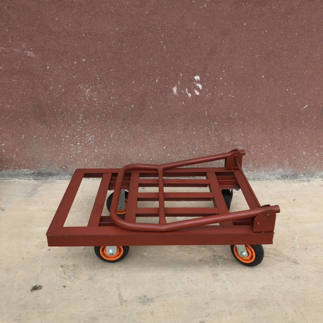加厚家用拖车角铁手推车折叠四轮王折叠载重拉货平板手推车
