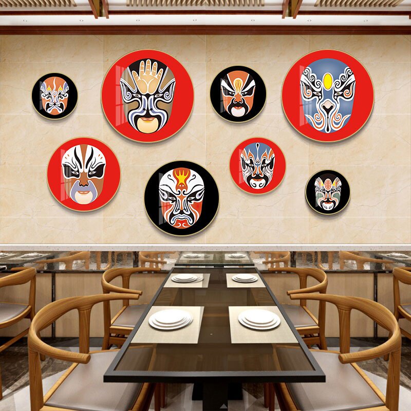 国粹火锅店包间包厢饭店装饰画脸谱墙面川菜京剧现代装饰画