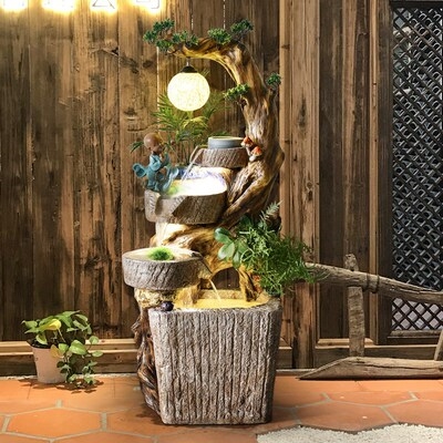 水缸事业童子鱼缸大号造景办公室流水招财店铺摆件