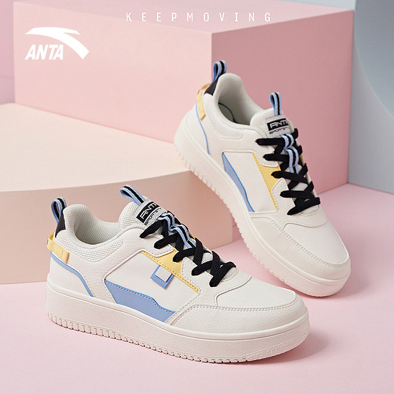 安踏踏板女鞋2021冬季新款小白鞋官方旗舰皮面板鞋