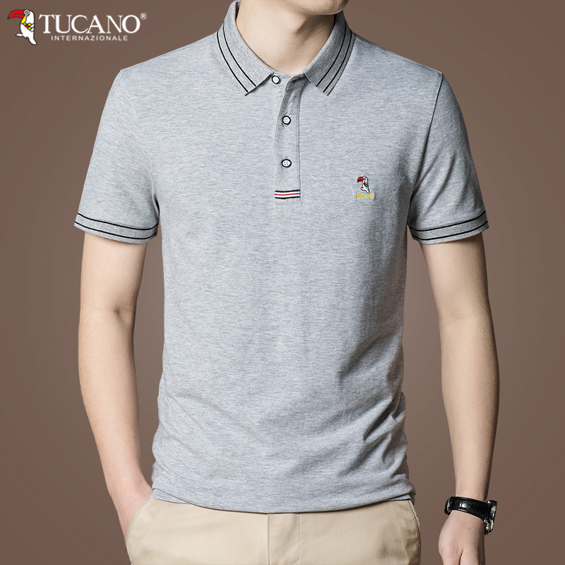 啄木鸟纯棉短袖t恤男 2022新款丝光棉休闲翻领体恤冰丝薄款POLO衫