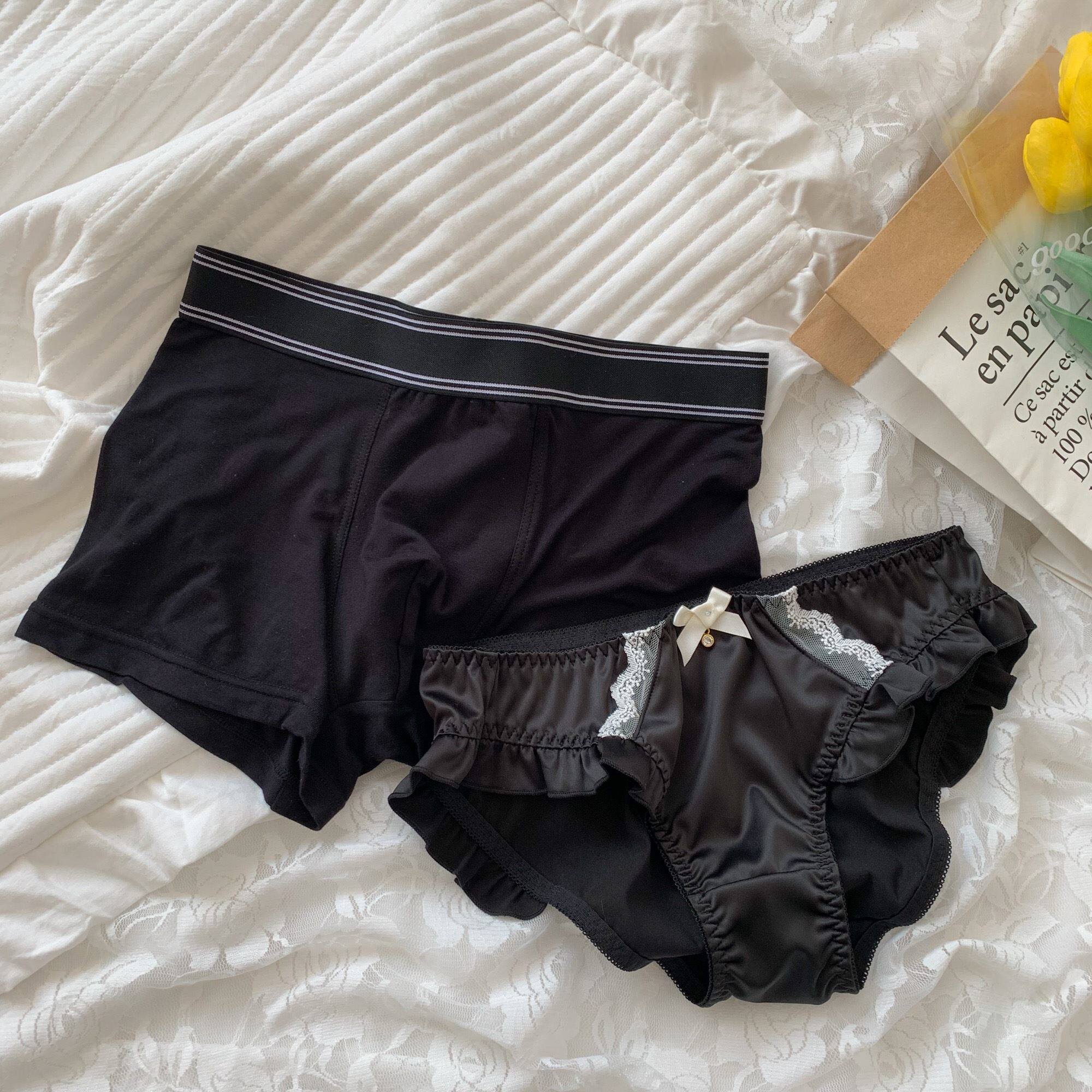 secretworld情侣内裤性感黑色蕾丝中腰男女士网纱无痕男平角内裤