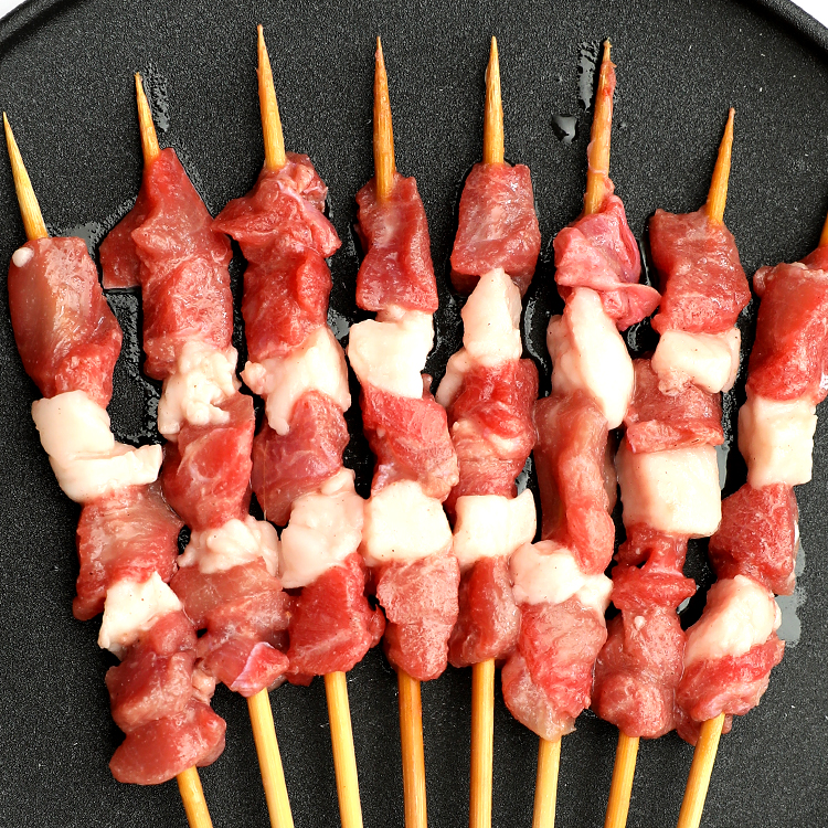 纯羊肉串烧烤食材户外肉串油炸铁板涮锅烤串新鲜冷冻生羊肉串30串