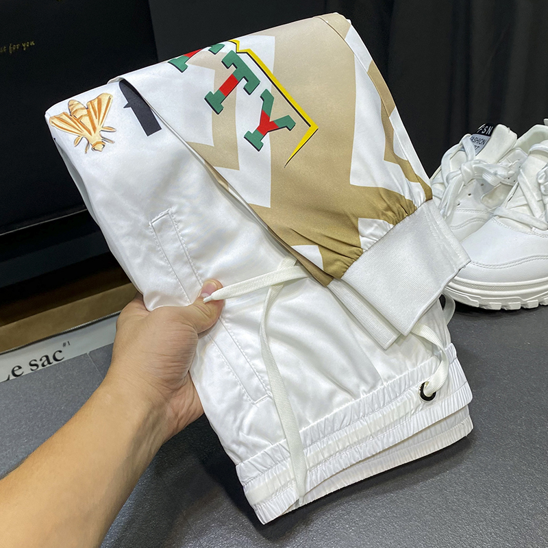欧洲站字母印花潮牌超薄运动裤男士修身束脚裤冰丝柔软丝滑休闲裤