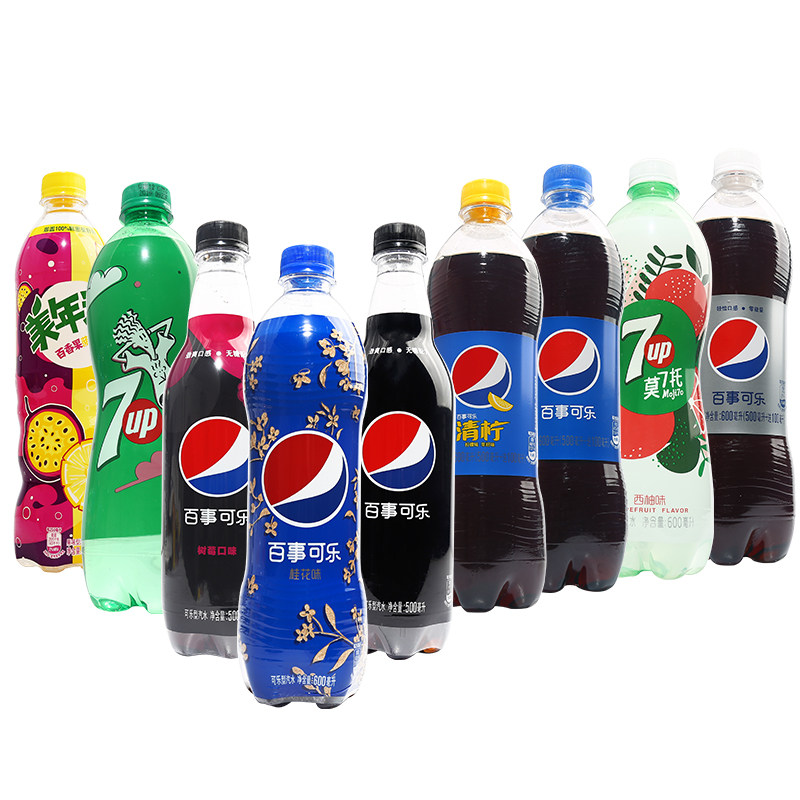 百事可乐500ml*24瓶整箱批发无糖树莓7喜莫七托桂花百