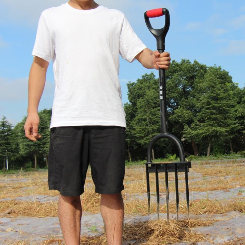 人工翻地挖土钢叉子开荒锄头户外松土耙子深翻器农用工具翻土神