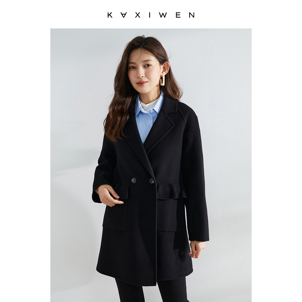 佧茜文羊毛大衣2022年冬季新款女装气质西装领插毛呢外套