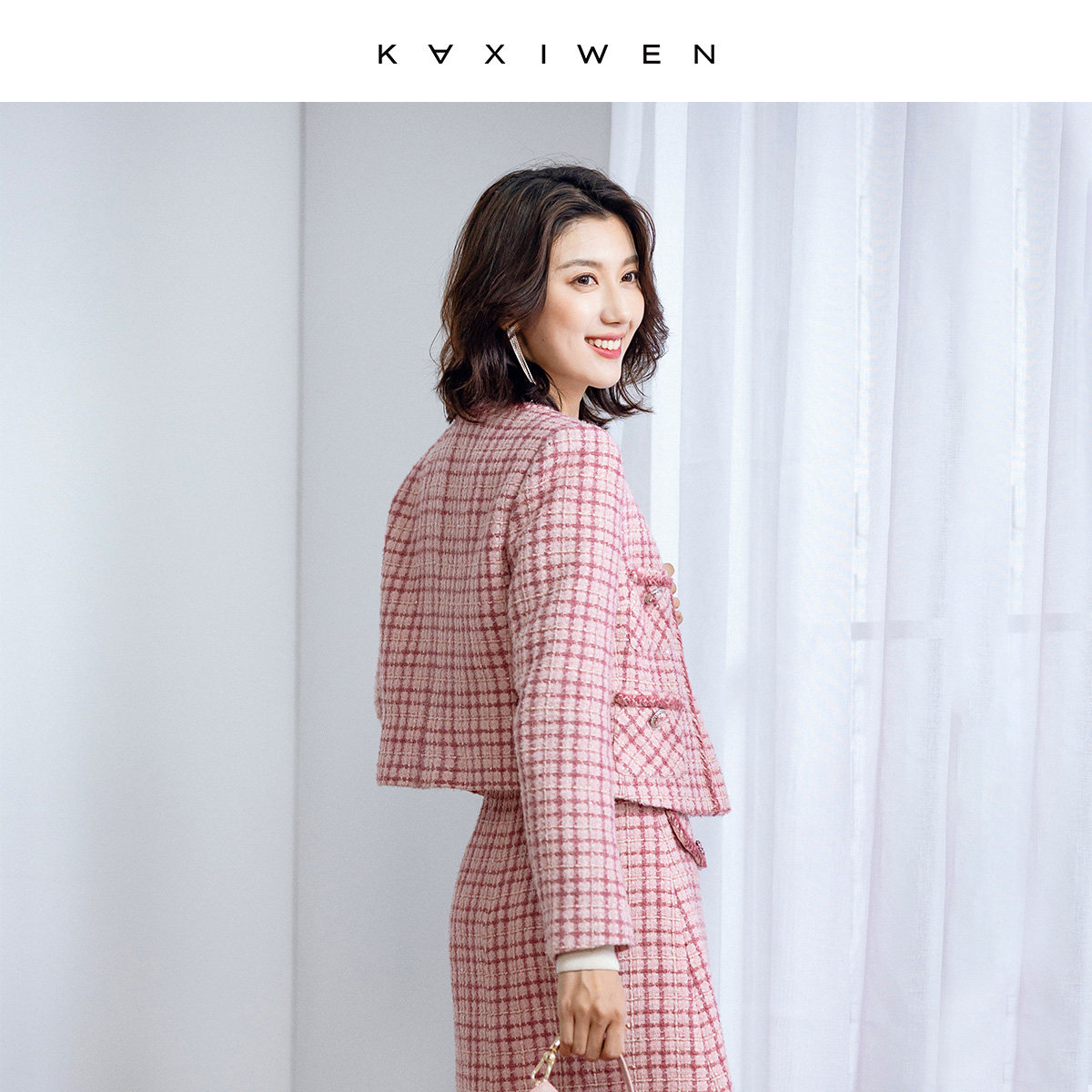 佧茜文毛呢短外套2021年秋冬新款女装优雅名媛风短款小香风上衣女