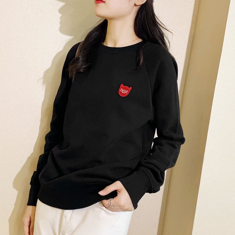 2021春秋新款减龄插肩宽松纯棉套头低领女卫衣卫衣