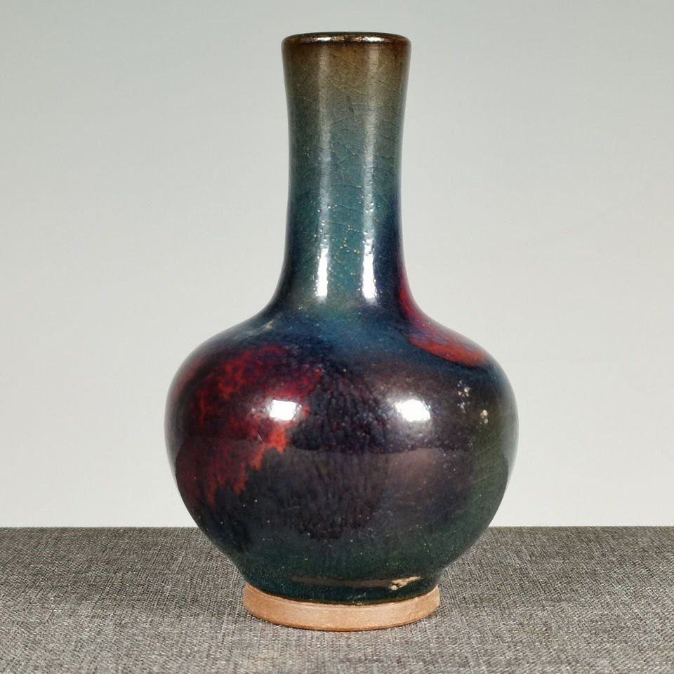 古董品包传世摆件花瓶天球老天瓷器开片钧瓷花瓶